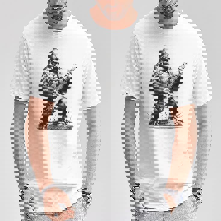エレキギター ゴリラロックプレーヤー おもしろギフト グラフィック Tシャツ 面白い贈り物
