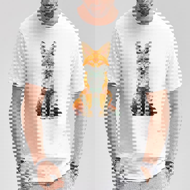 キツネ アニマル柄 グラフィック ポートレート イラスト 幾何学 キツネ Tシャツ 面白い贈り物
