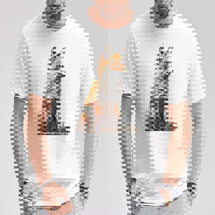 キツネ アニマル柄 モチーフ 抽象 イラスト 描画 狐 Tシャツ 面白い贈り物