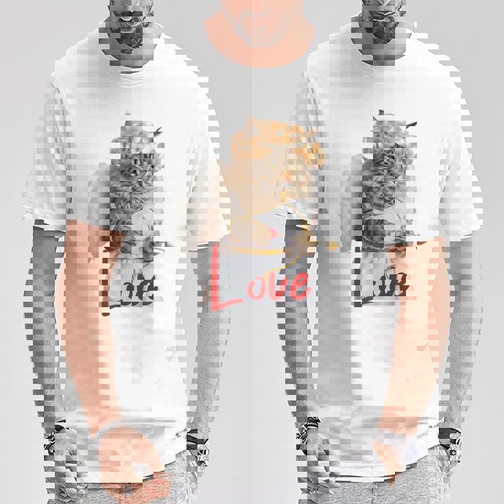 キューピッドコスチュームを着た面白い猫、聖バレンタインの猫の自撮り。 Tシャツ 面白い贈り物