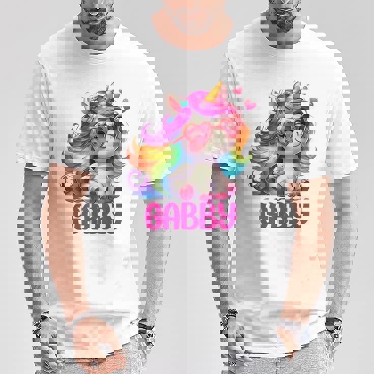 ギャビーユニコーン 名前入りデザイン Tシャツ 面白い贈り物