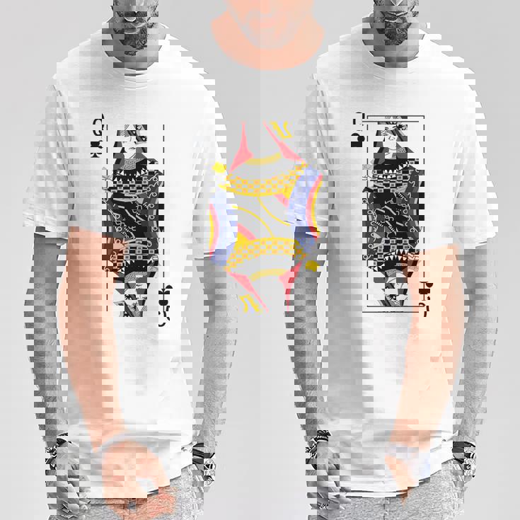 クイーンクラブ ポーカーカード トランプ ブラックジャックカード 長袖tシャツ Tシャツ 面白い贈り物