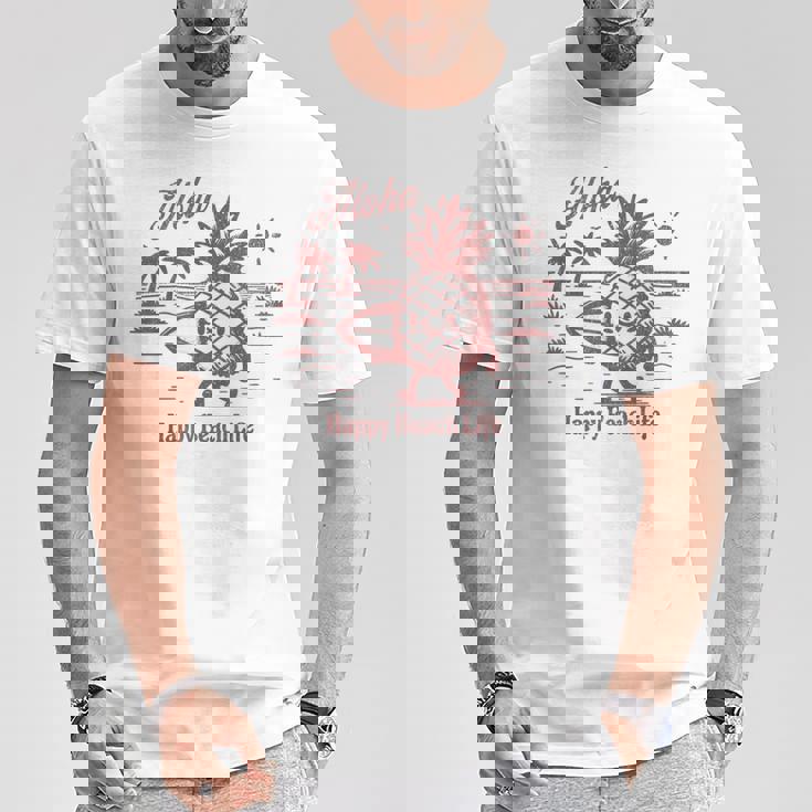サーフィン パイナップル レトロ ビーチ ヤシの木 トロピカル 美学 Tシャツ 面白い贈り物