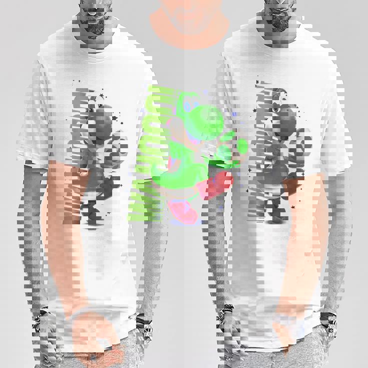 ザ・スーパーマリオギャラクシー・ムービー Action Yoshi Tシャツ 面白い贈り物