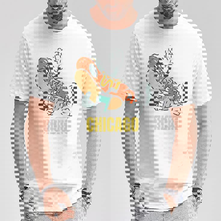 シカゴホットドッグ ストリートフード ホットドッグ マスタード付き Tシャツ 面白い贈り物