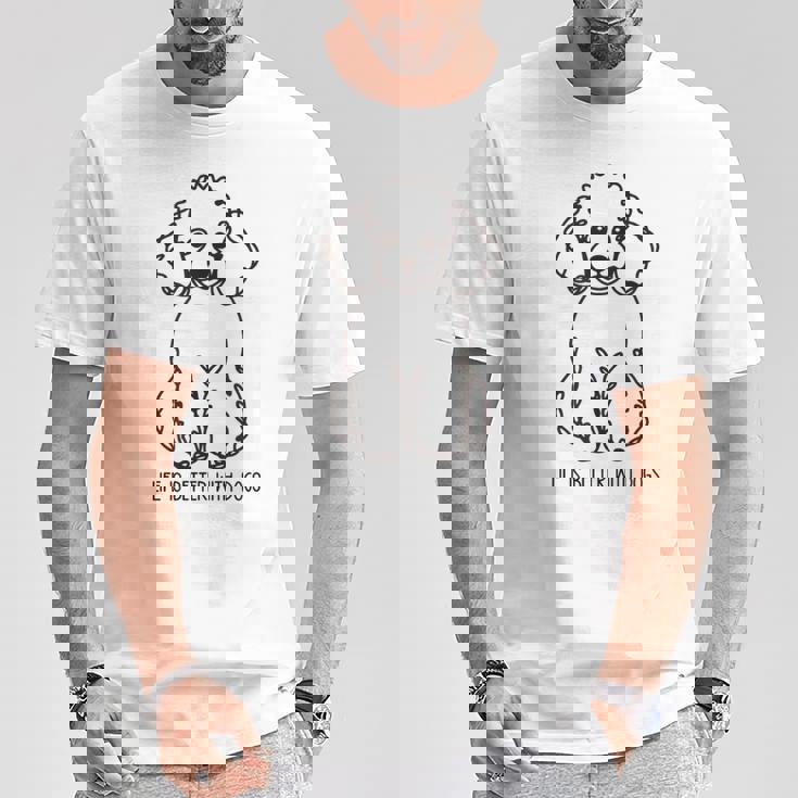 トイ プードル シルエット ラインアート 犬がいると人生はもっと楽しい デザイン Tシャツ 面白い贈り物