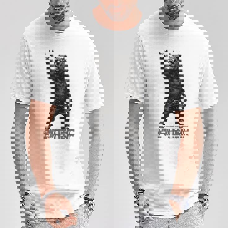 パパベア グリズリーベア ロックジェスチャー クールなパパ グリズリーベア Tシャツ 面白い贈り物