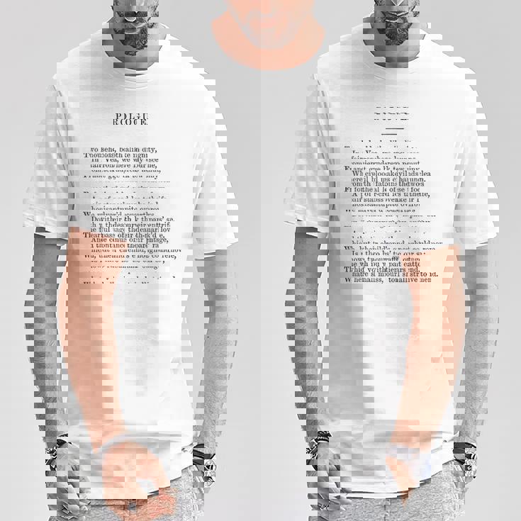 ロミオとジュリエットのプロローグ ウィリアム・シェイクスピア Tシャツ 面白い贈り物