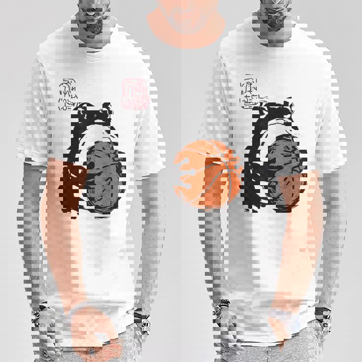 不機嫌そうなカエル 面白い バスケットボール アニメ 日本語 Tシャツ 面白い贈り物