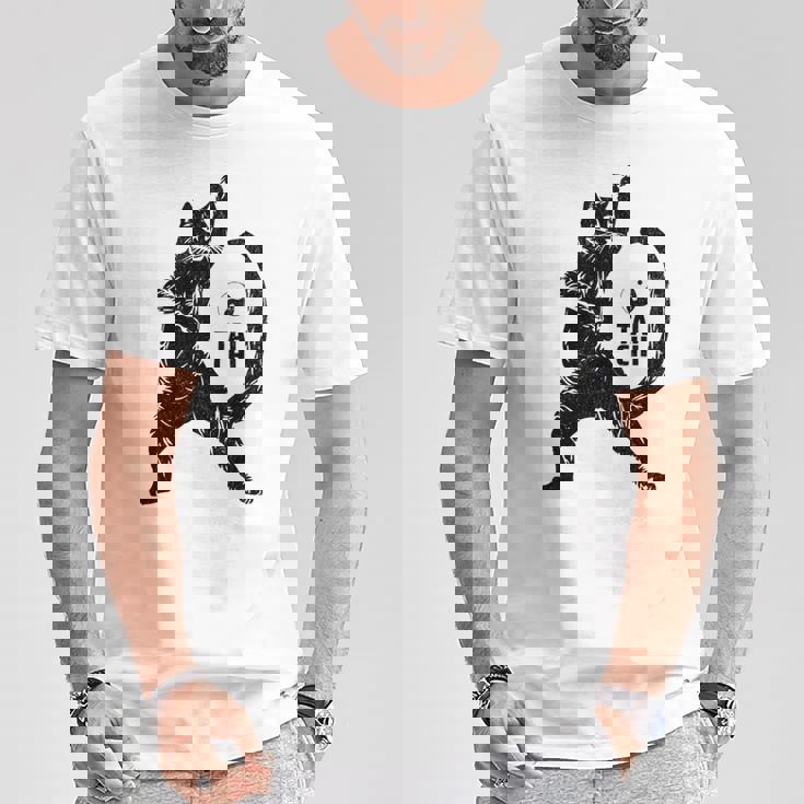 太極拳の練習をしている陽気な猫 陰陽 長袖tシャツ Tシャツ 面白い贈り物