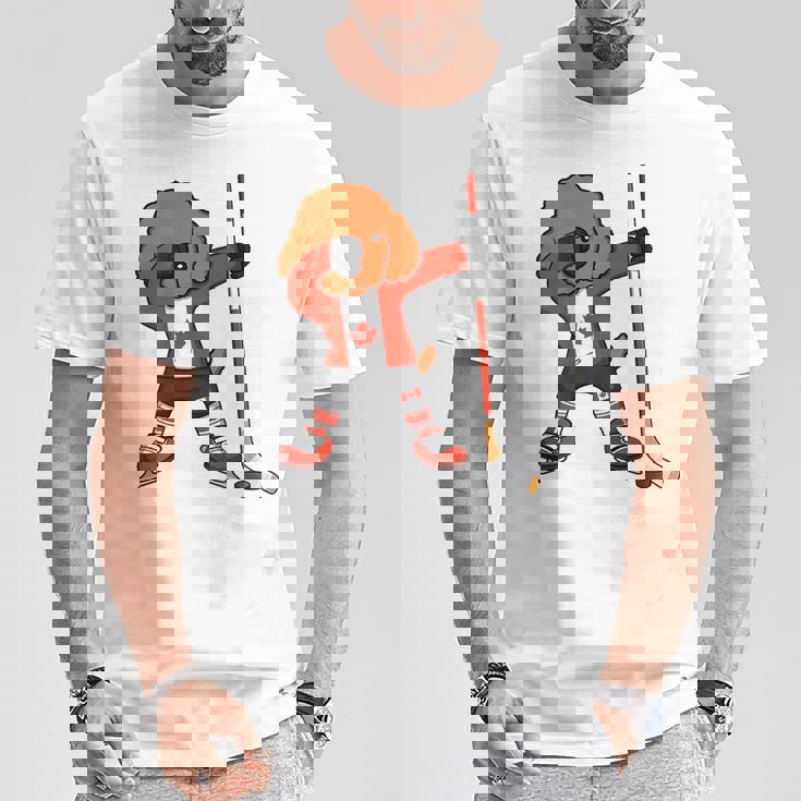 愉快なダビングプードル カナダ アイスホッケーファン ウィンタースポーツ Tシャツ 面白い贈り物