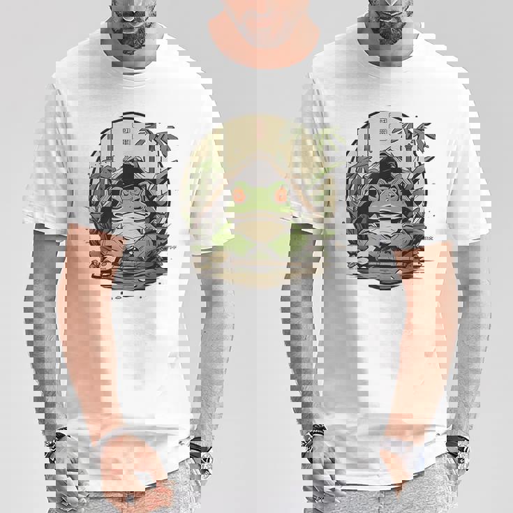 日本の不機嫌なカエル浮世絵 アニメ 日本アート Tシャツ 面白い贈り物