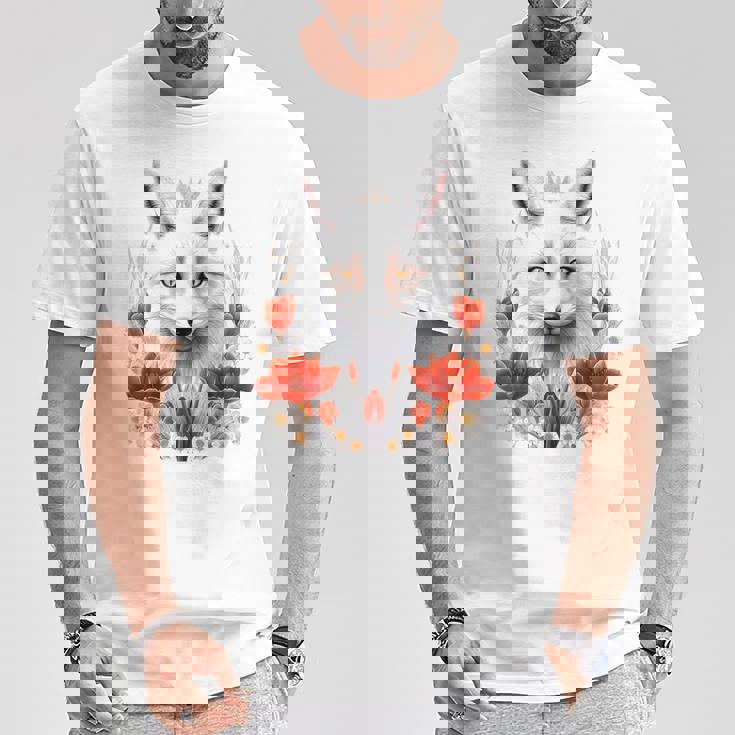 狐 アニマル柄 モチーフ 図面 イラスト 自然 狐 Tシャツ 面白い贈り物