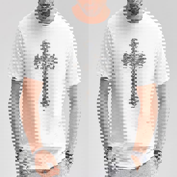 背中に十字架 大きな十字架 クリスチャン Tシャツ 面白い贈り物