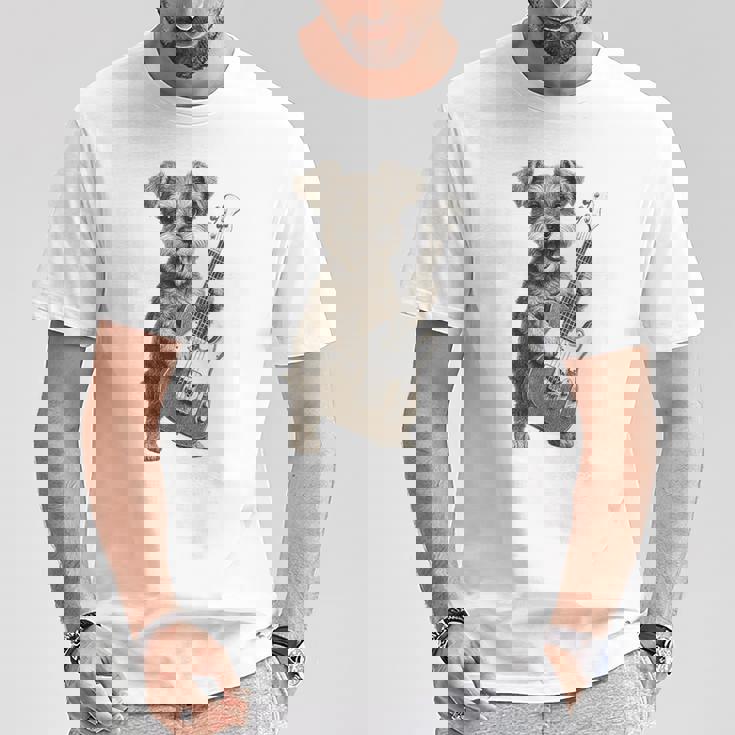 面白いtシャツ シュナウザー 犬 ギター イヌ メンズ 犬好き グッズ かわいい おもしろ 面白い 服 ネタ Tシャツ 面白い贈り物