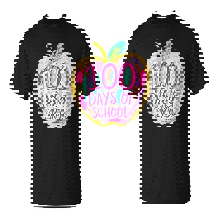 100 Days Of School Apple Teacher Student Kids Groovy Retro T-Shirt