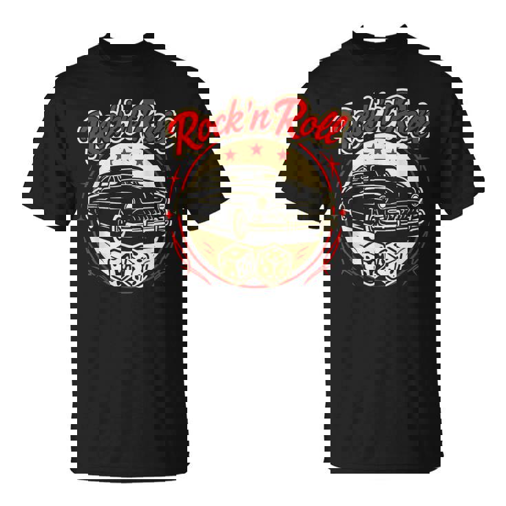 1950年代ロックンロールクラシックカーとサイコロロカビリー Tシャツ