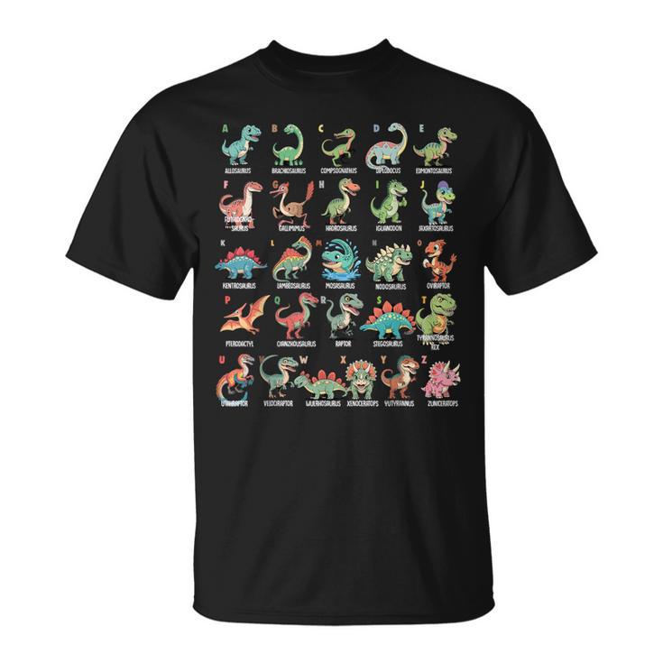 A-Z Dinosaure Alphabet Collection Educatif Cute Cartoon T-Shirt