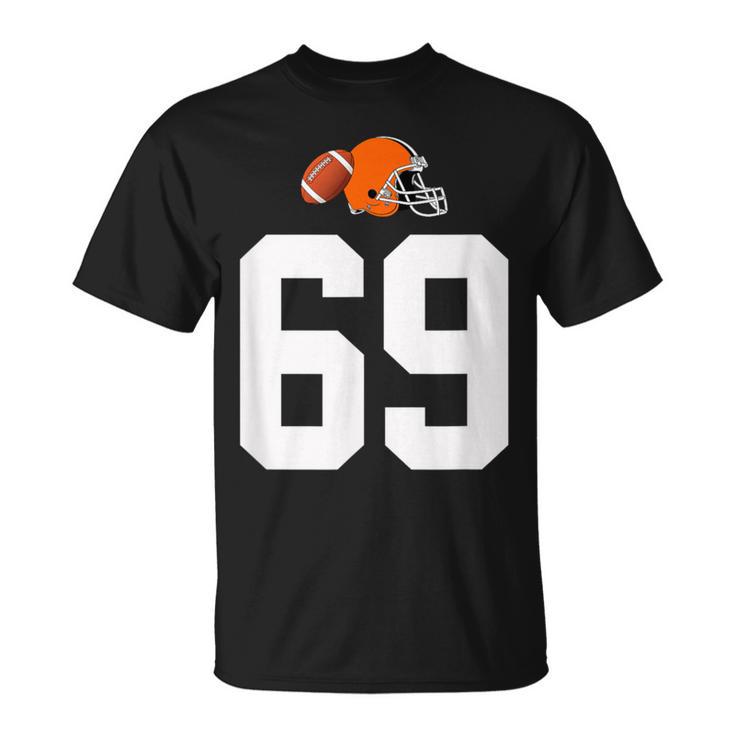 American Football Helmet Style Vintage Number 69 T-Shirt | Mazezy