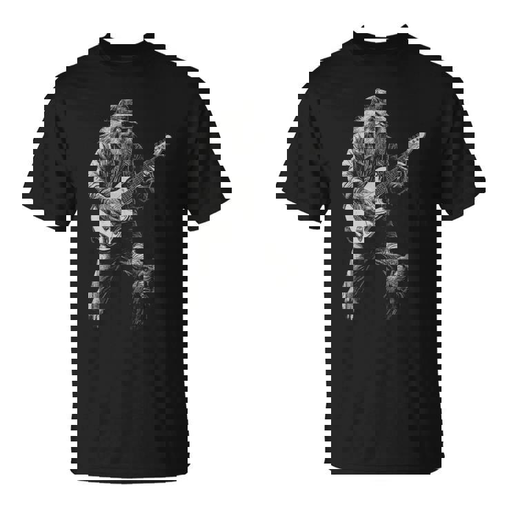 Bigfoot Playing Electric Guitar Rock On Sasquatch T-Shirt