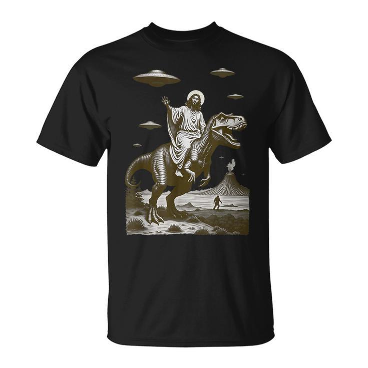 Bigfootoucoupeolante Jésusur Dinosaure T-Shirt