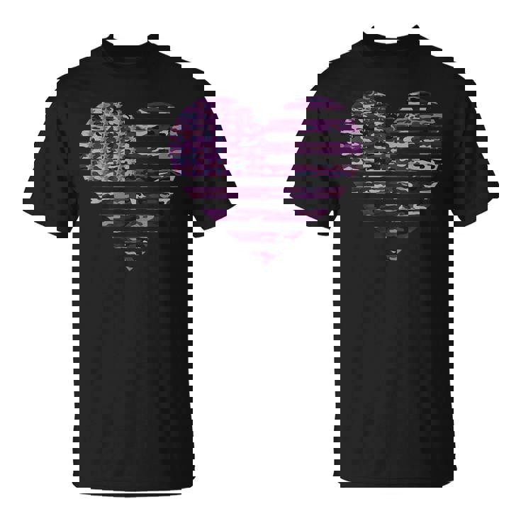 Camo American Flag Heart Camouflage Tactical Purple Military T-Shirt