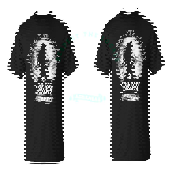 Caraway Arkansas Respect The Locals Bigfoot Sasquatch Moon T-Shirt