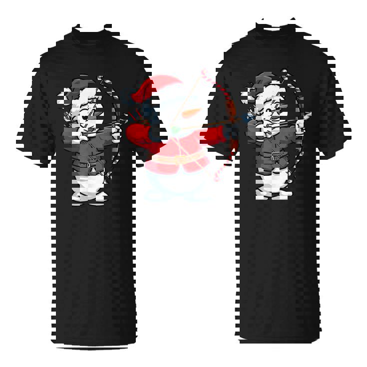 Christmas Snowman Santa Hat Archery Bow And Arrow T-Shirt