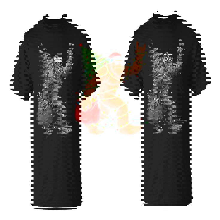 Christmas Tree Xmas Lights Santa Bigfoot Sasquatch T-Shirt