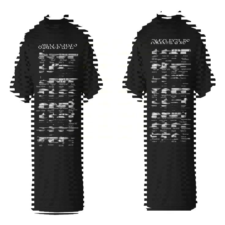 Common UFO Shapes Vintage Chart Alien Flying Saucer T-Shirt
