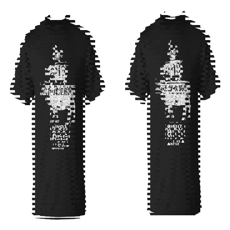 Cow Pig Chicken Bbq Joke 牛と豚と鶏 おかしいバーベキューミートイーター シェフギフト Tシャツ