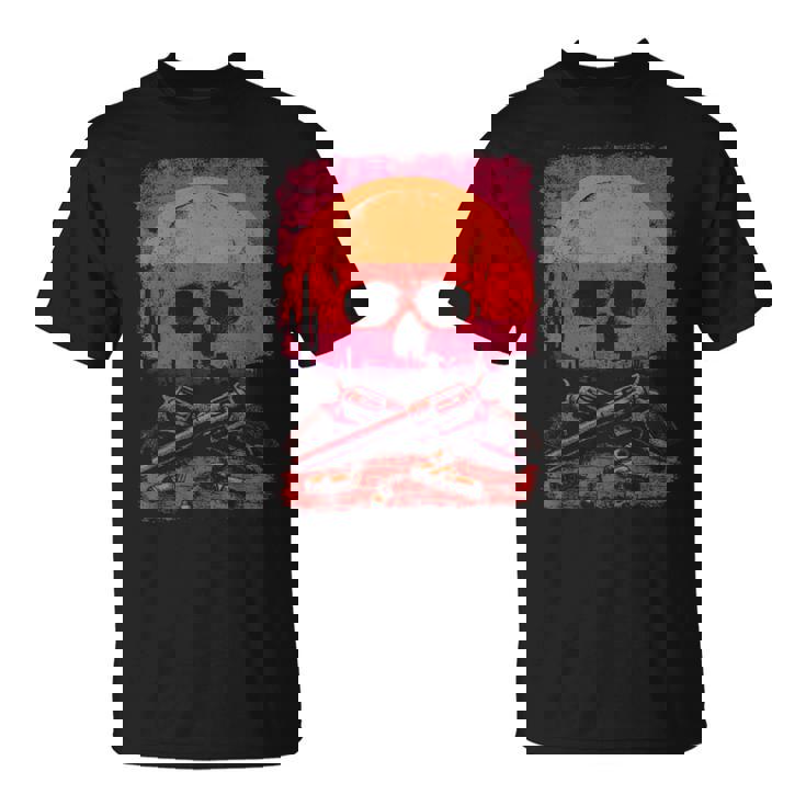 Creepy Skull With Desert Sunset Dark Western Skeleton Gothic T-Shirt