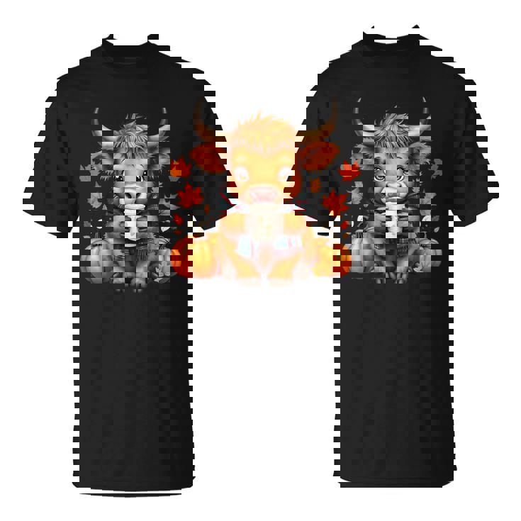 Cute Highland Cow Autumn Pumpkin Fall Coffee Pumpkin Spice T-Shirt