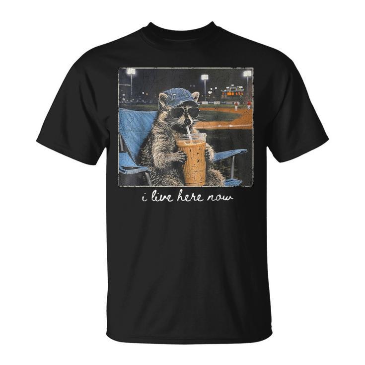 Raccoon I Live Here Now Cute Animal Baseball Lover T-Shirt