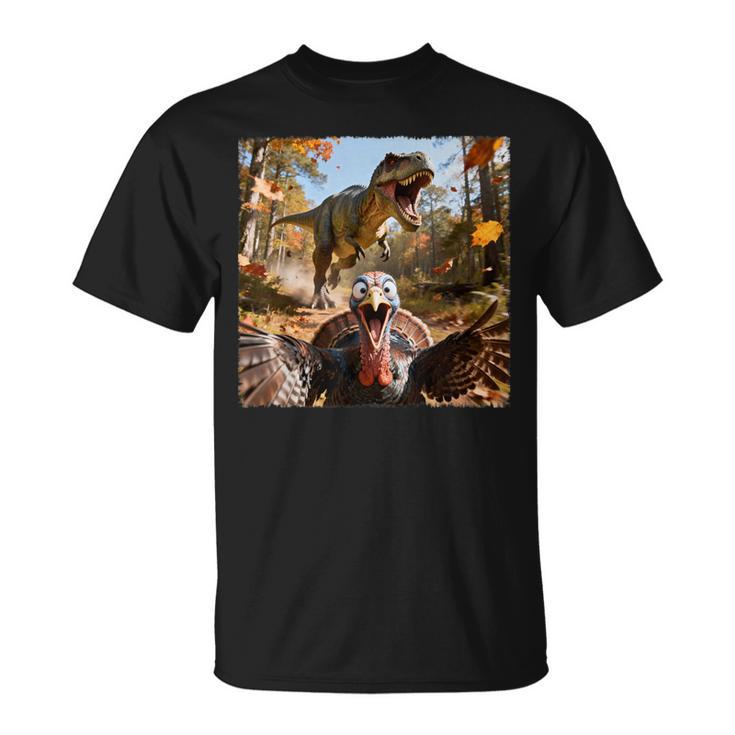 Turkey Selfie With T-Rex Dinosaur Thanksgiving Fall T-Shirt
