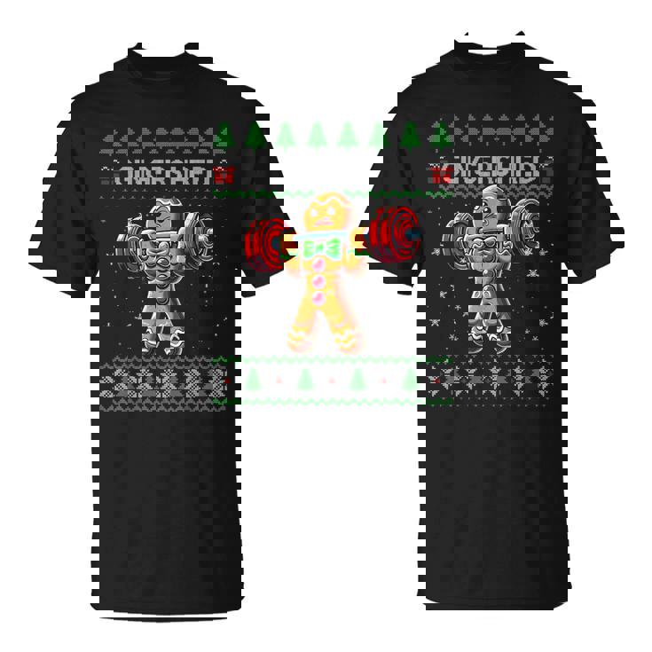 Gingershred Gym Christmas Ugly Sweater Gingerbread Workout T-Shirt