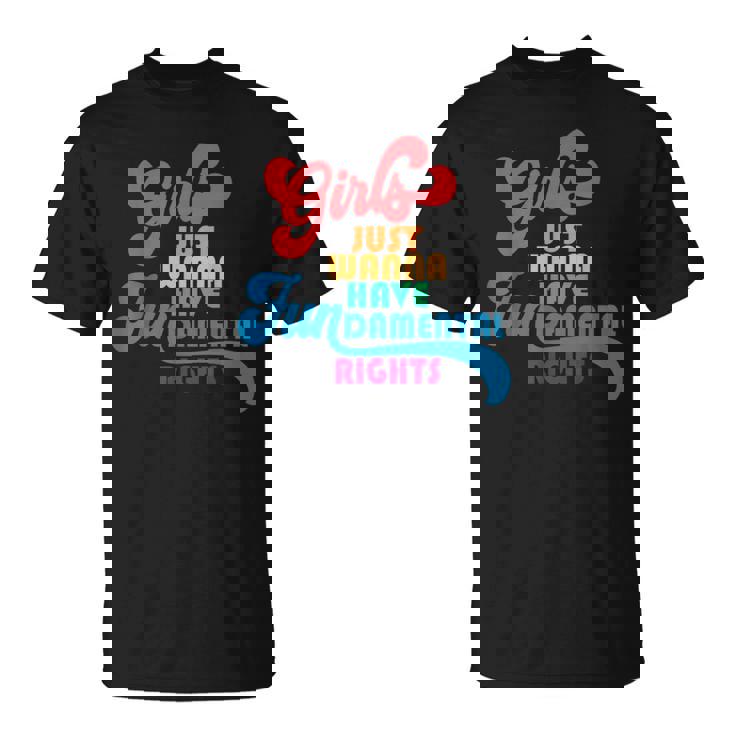 Girls Just Wanna Have Fundamental Rights カラフル レインボー Tシャツ