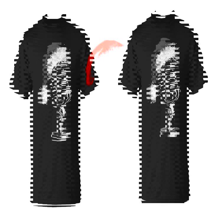 Gorro De Papá Noel Con Micrófono -Intage Karaoke Navidad Amante Camiseta unisex