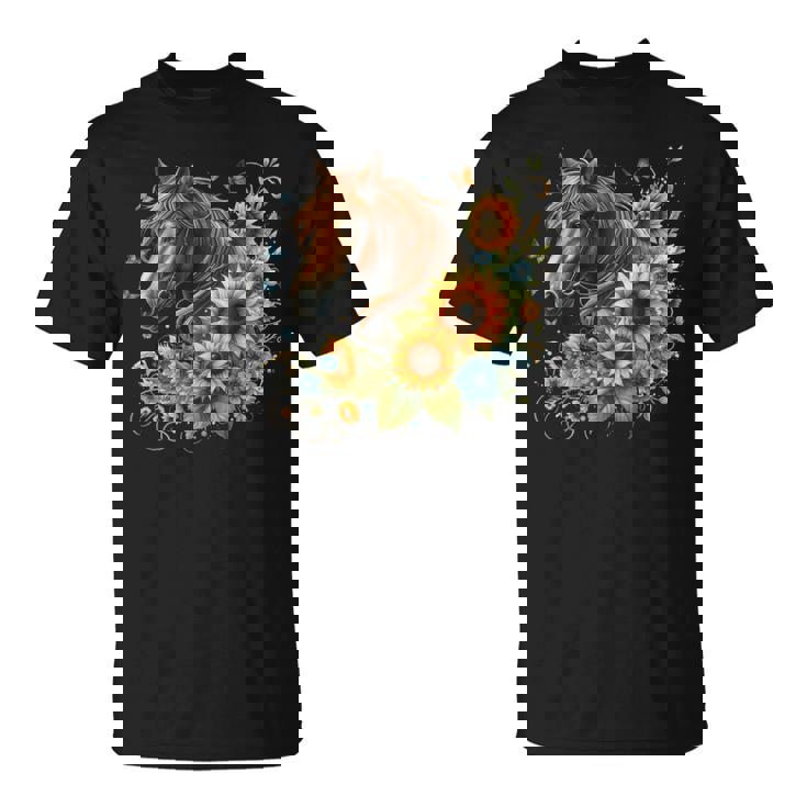 Horse Sunflower Butterfly Country Western Boho Horses Riding T-Shirt