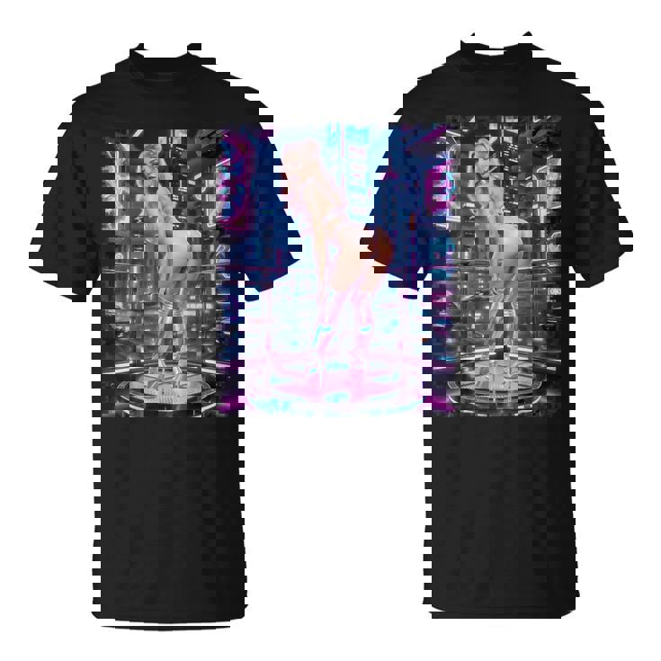 Hot Girl On 男性用 レトロフューチャリズム ピンナップガール 4 Tシャツ