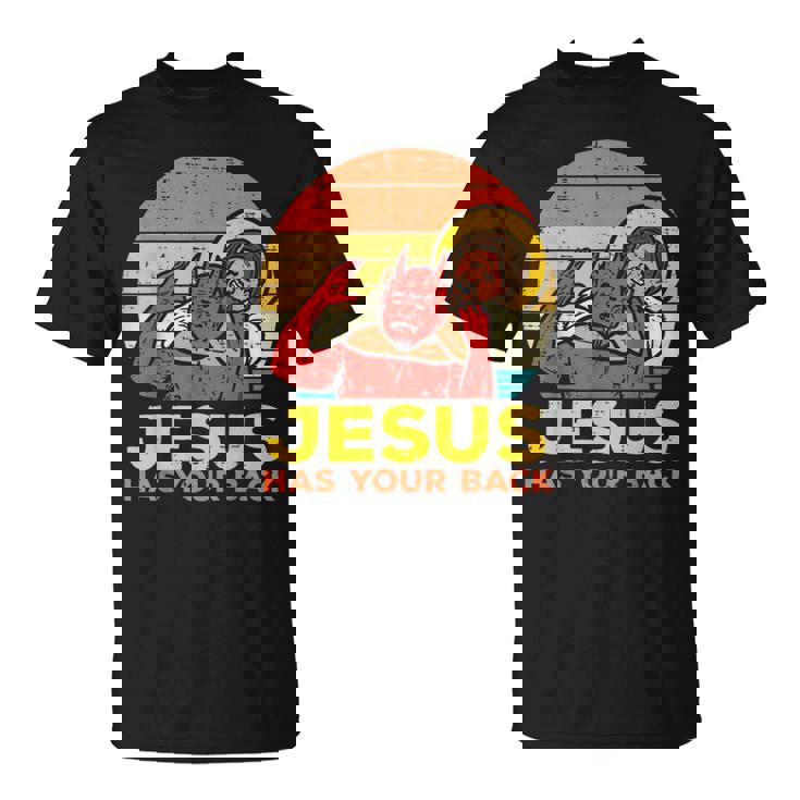 Jesus Has Your Back Jiu Jitsu レトロ クリスチャン メンズ レディース キッズ Tシャツ