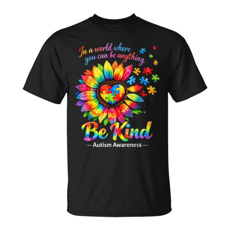 Be Kind Autism Puzzle Colorful Sunflower Autism Awareness T-Shirt