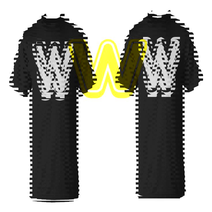 Lettre Rétro En Gras Jaune – W – Contour – Alphabet T-Shirt