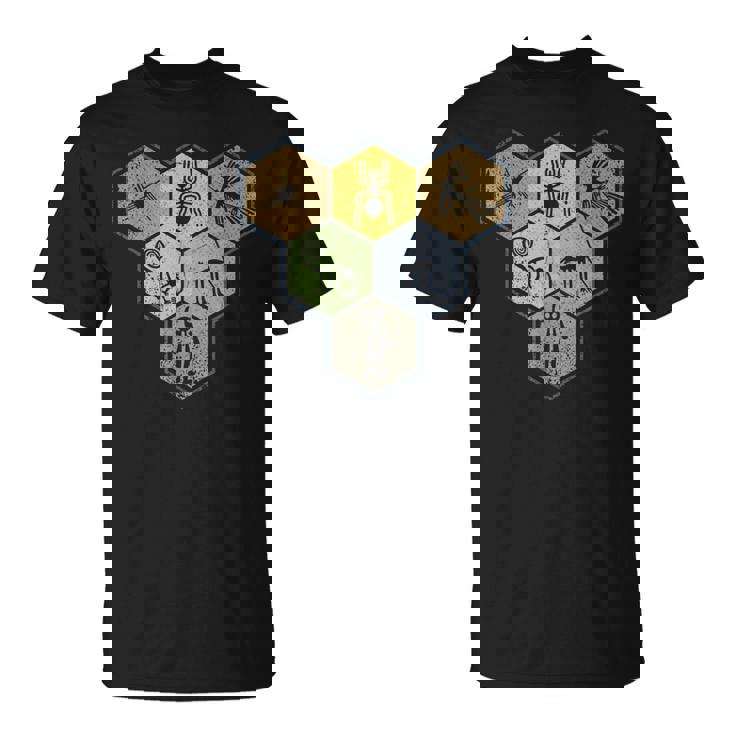 Nazca Linesナスカラインズ レトロなクモ 猿 宇宙人 鳥 六角形 Tシャツ