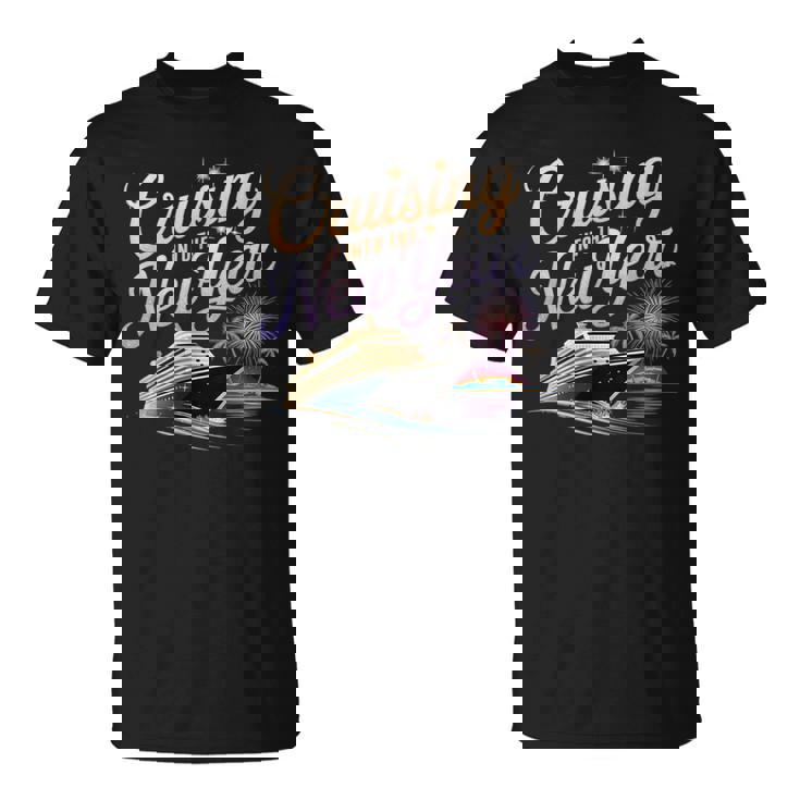 New Year 2026 Cruise Party Celebrations -Adults Black Small Short Sleeve Crew Collar Straight Fit Polyester 100 Unique New Year's Eve Cruise T-Shirt