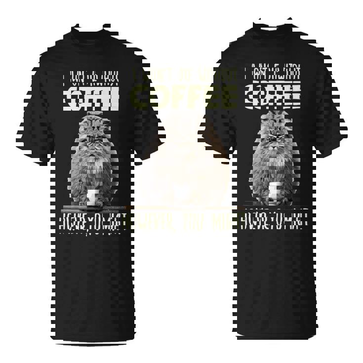 Pallas Cat T コーヒー愛好家のための朝の不満 マヌルネコ 長袖tシャツ Tシャツ