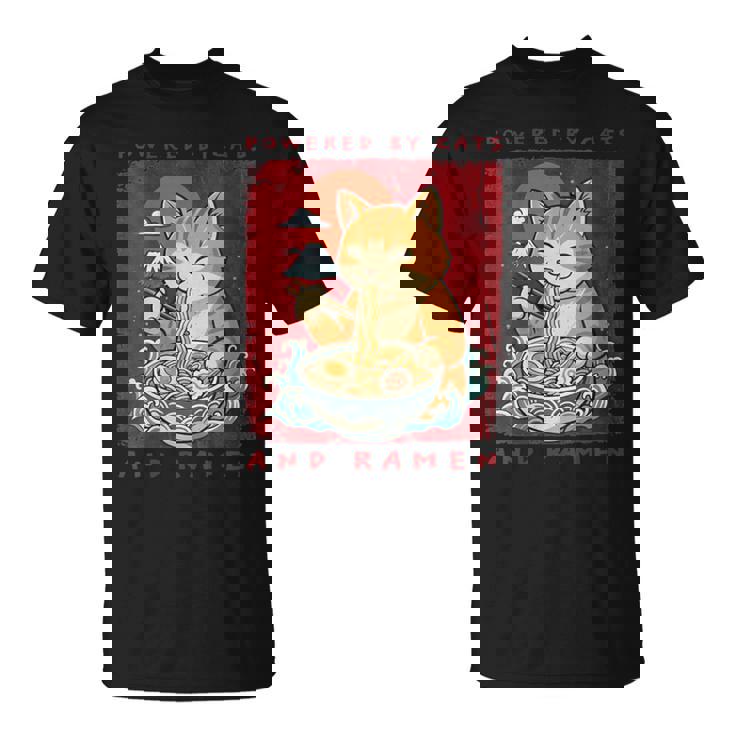 Powered By Cats And Ramen Japanese Cute Cat Lovers T-Shirt