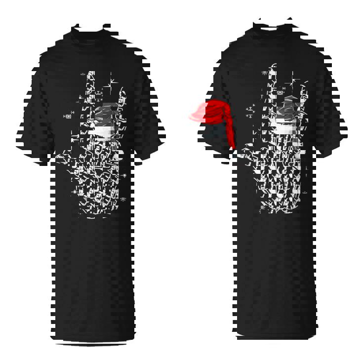 Santa Rock Hand Sign Language Christmas Rock Music Lover T-Shirt