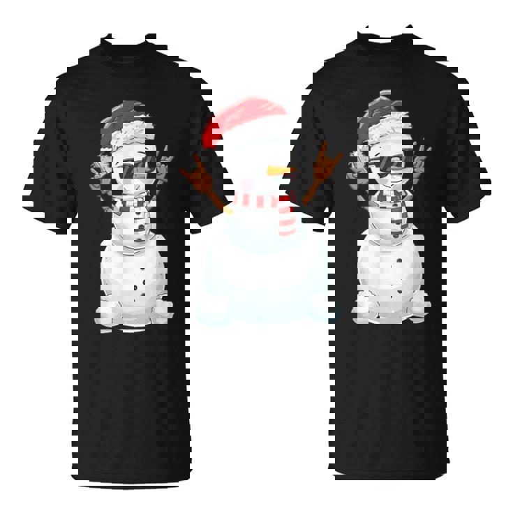 Santa Snowman Rock Hand Sign Language Xmas Rock Music Lover T-Shirt