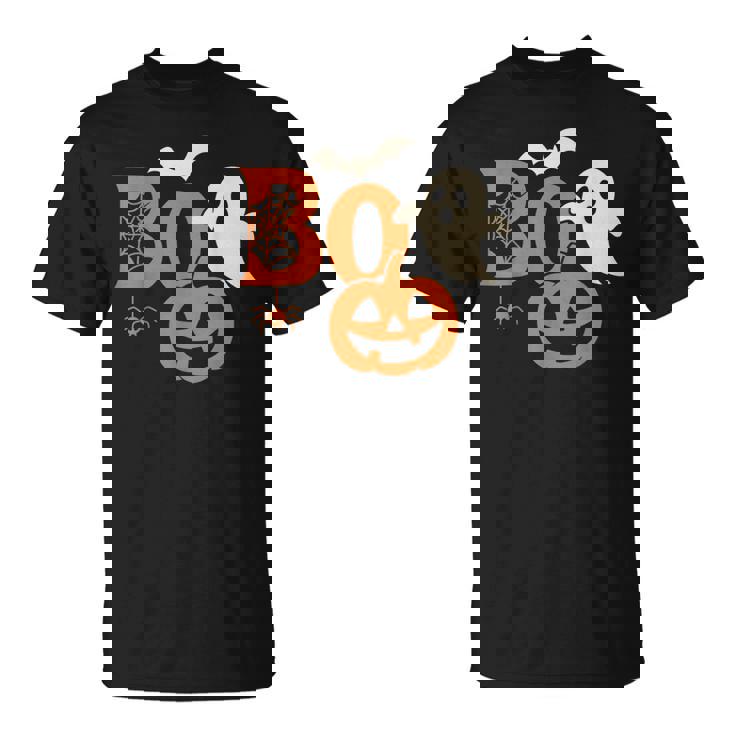 Scary Bold Boo Halloween Ghost Pumpkin Bat Spider T-Shirt